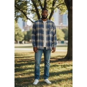 ROW M Mens Plaid Button Down Shirt Long Sleeve Casual Cotton XXL